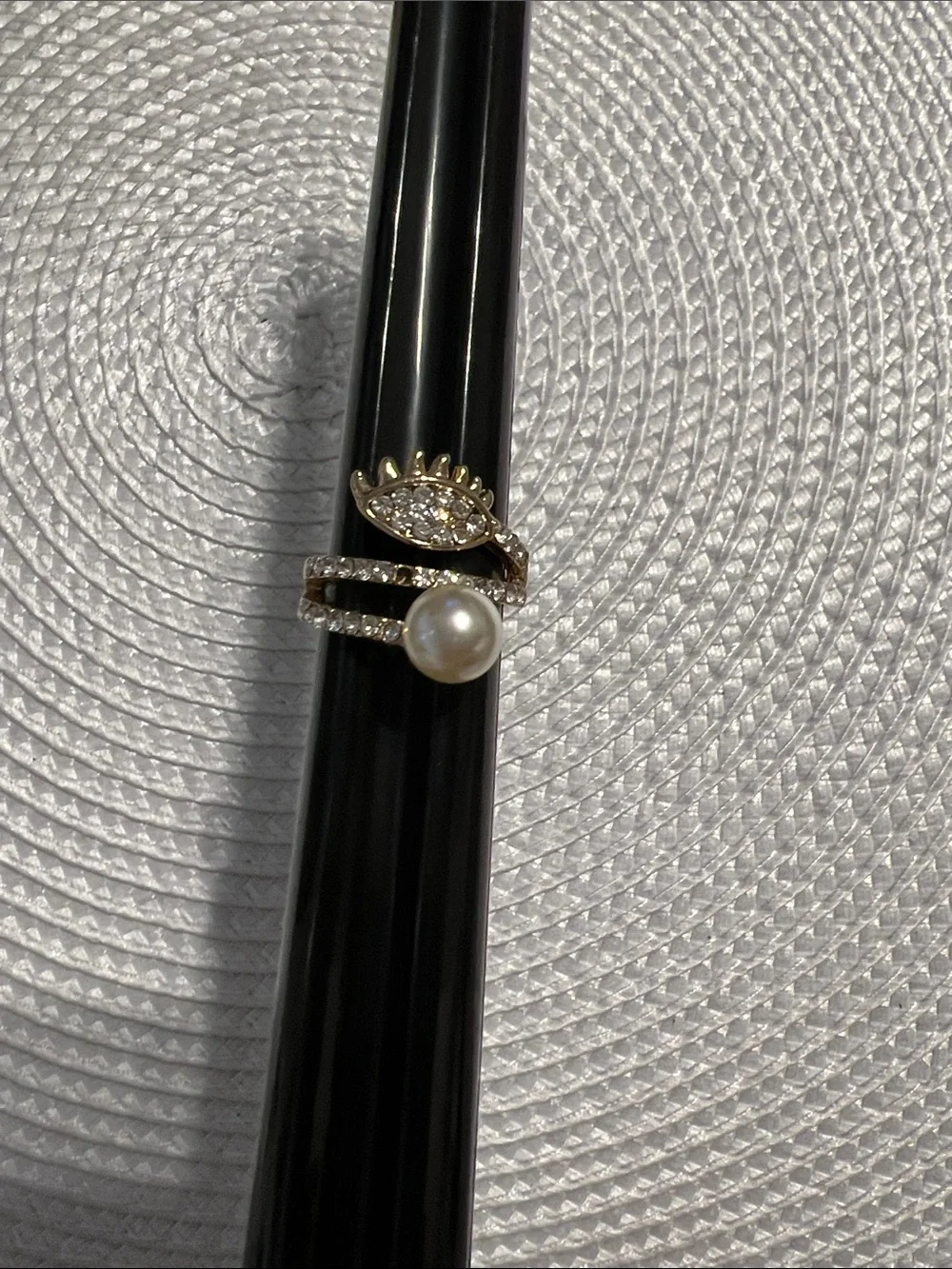 Gold Pearl eye & Crystal Statement Ring - Women's Jewelry